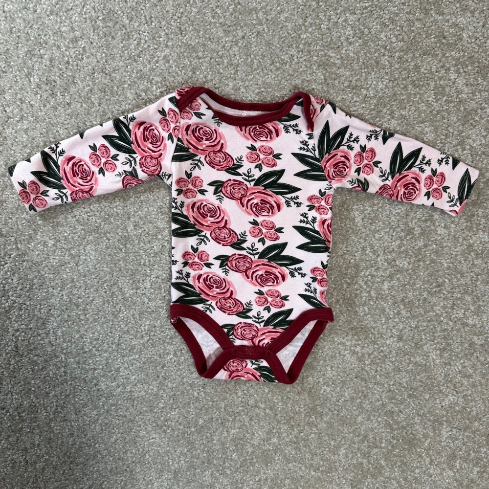 Chick Pea Baby Girl Bodysuit 3-6M Pink‎ Floral Long Sleeve Cute Infant